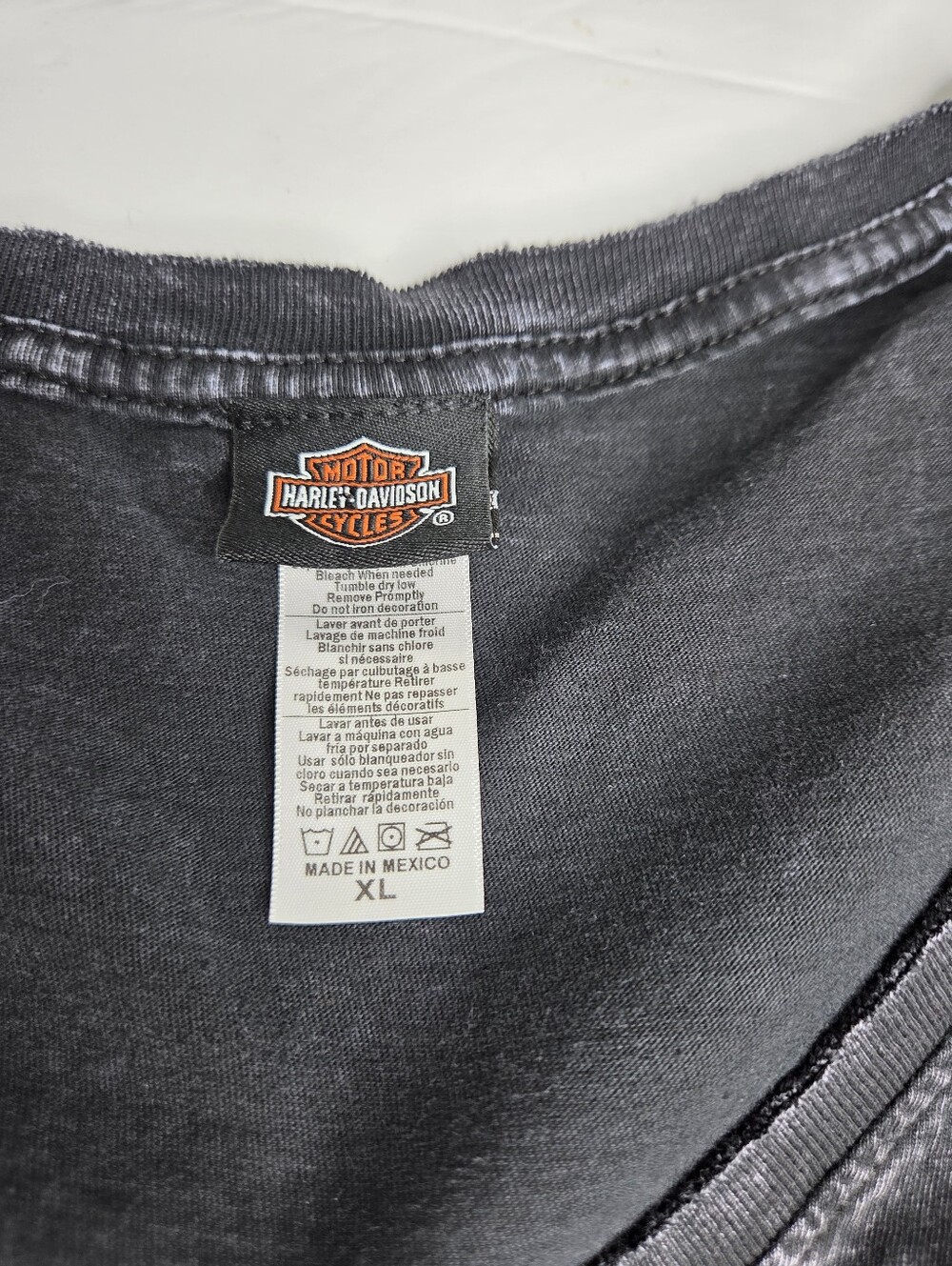 Harley-Davidson Black V-Neck Floral Graphic Tee Size XL Cotton Biker Tshirt - Picture 8 of 11